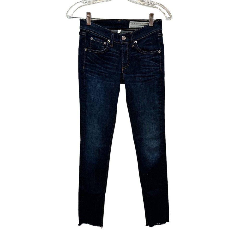 Rag & Bone Women's Size 24 Midrise Dark Wash Skinny Stretch Denim Jean Raw Hem